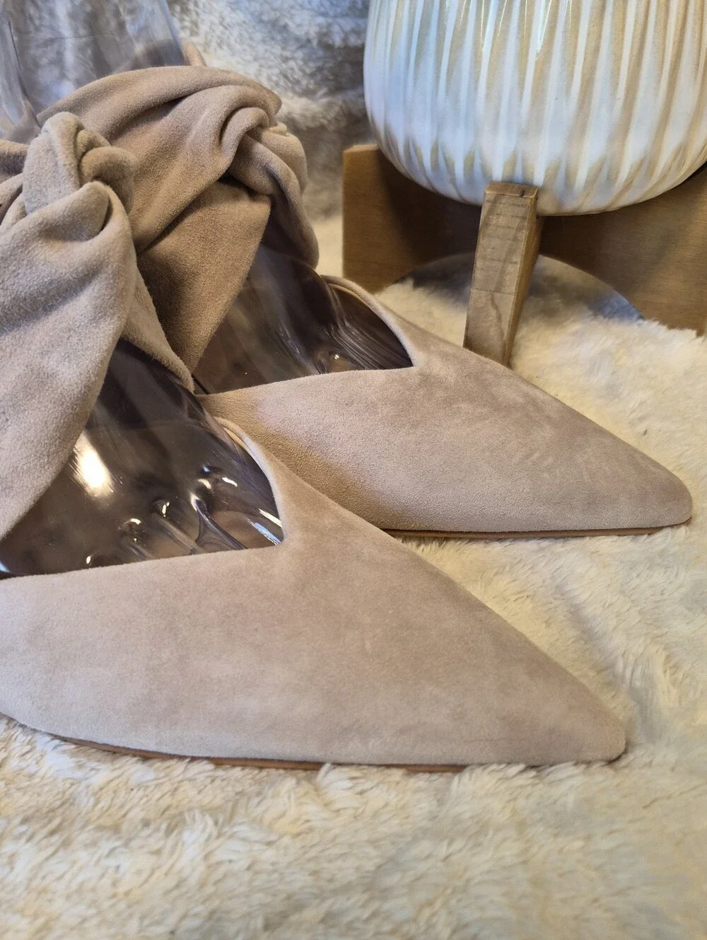 NEW Dolce Vita Kelsy Heels Suede Slip On Mules Beige Nude Pointed Toe Size 10